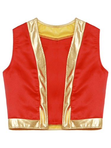 Kids Christmas Dance Costume Open Front Sequin Santa Elf Vest Performance Tops - Picture 34 of 67