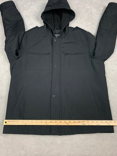 KENNETH COLE REACTION Black Dress Coat Full Zip Jacket Hooded Mens Large - Picture 12 of 13