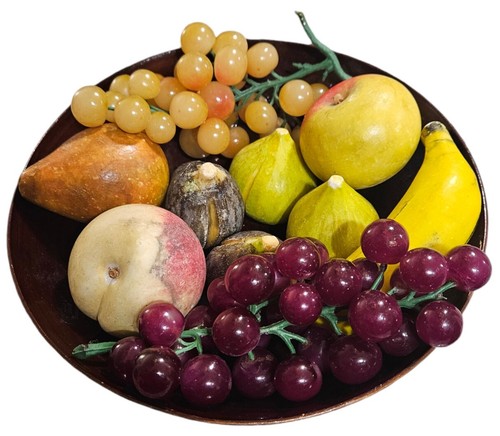 Ciotola 10 pezzi frutta pietra alabastro italiana antica vintage ottime condizioni - Foto 2 di 14