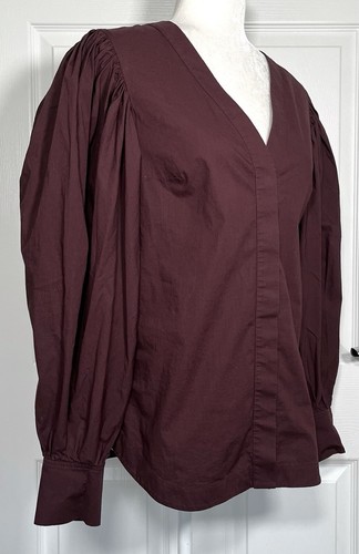 Cos Women's Burgundy Tunic Blouse Shirt Balloon Sleeves Size UK 12 EUR 38 - Picture 2 of 13