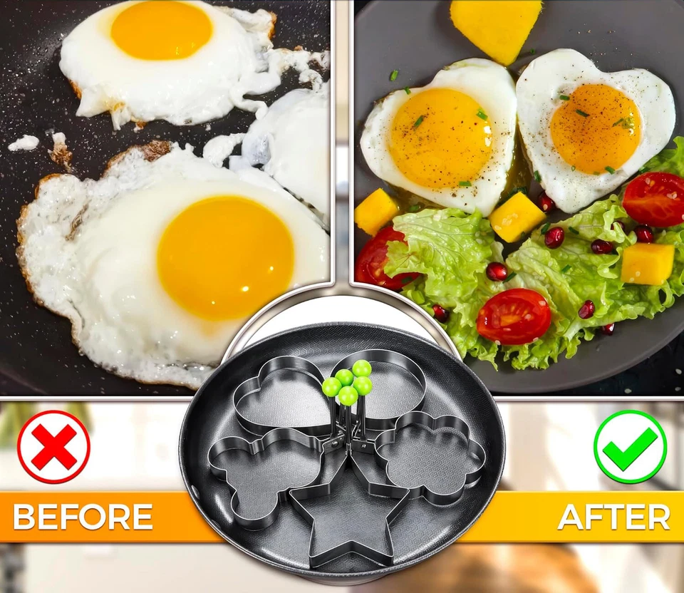 5Pcs Fried Egg Non Stick Stainless Steel Pancake Ring Mold Cooking Kitchen Tools - Image 3 of 4