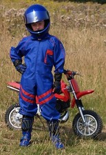 Kids Pit Crew Speed Demon Motorcycle Mechanic Overalls Blue with Red Stripe - T