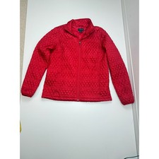 Lands End Kids Red Quilted PrimaLoft Full Zip Jacket Mock Neck Size L 14-16