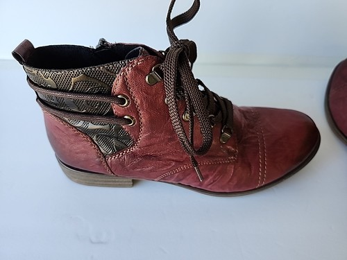 Remonte Tex Burgundy / Brown Lace Up Boots Side Zip Women's 40 US Size 9-9.5 - Picture 11 of 11