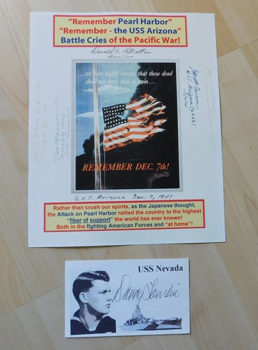 WWII PEARL HARBOR AUTOGRAPHS OF 6 SURVIVORS - ARIZONA, NEVADA, CALIFORNIA, ETC.