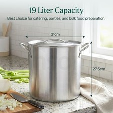 Stainless Steel Deep Stock Pot Soup Saucepan Casserole Catering Pan with Lid
