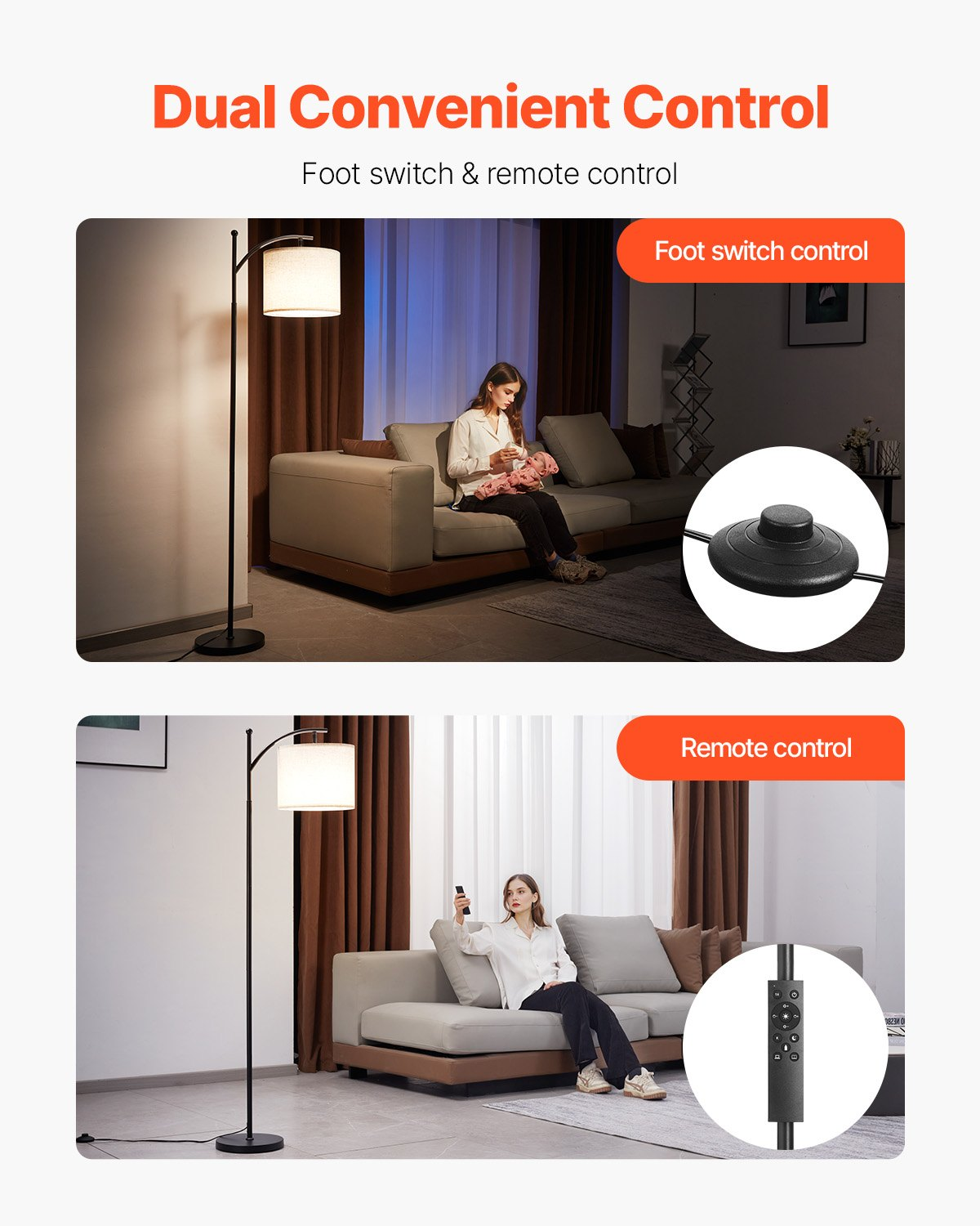 Dimmable Floor Lamp with Remote Control Adjustable Color Temperature for Living Room-image