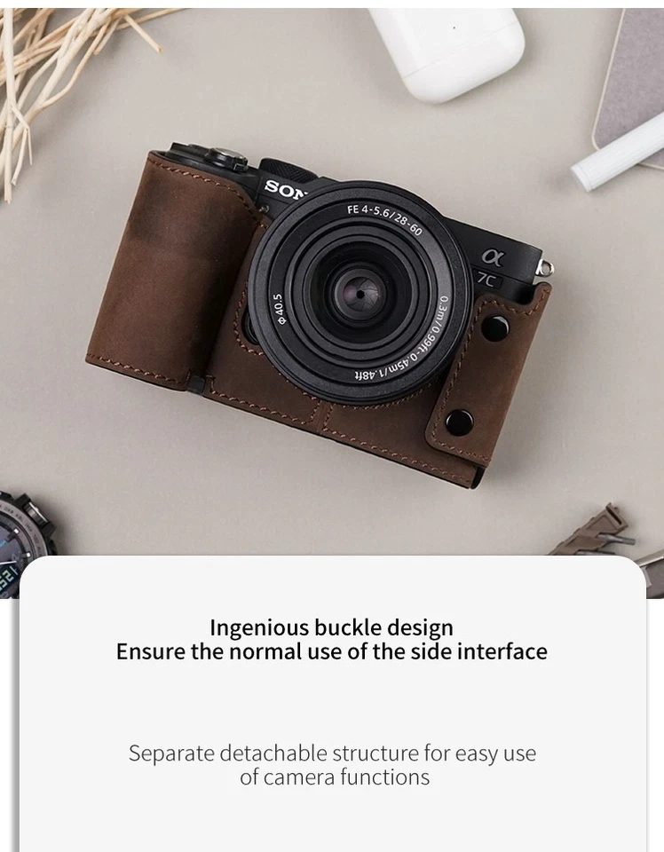 NEW Genuine Leather Camera Bag Protect Case Cover Base For Sony A7C2 A7CII A7CR - Image 4 of 4