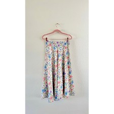 Vintage Floral Midi Skirt Womens Size 6 Pastel Rayon High Waisted A-Line 90s
