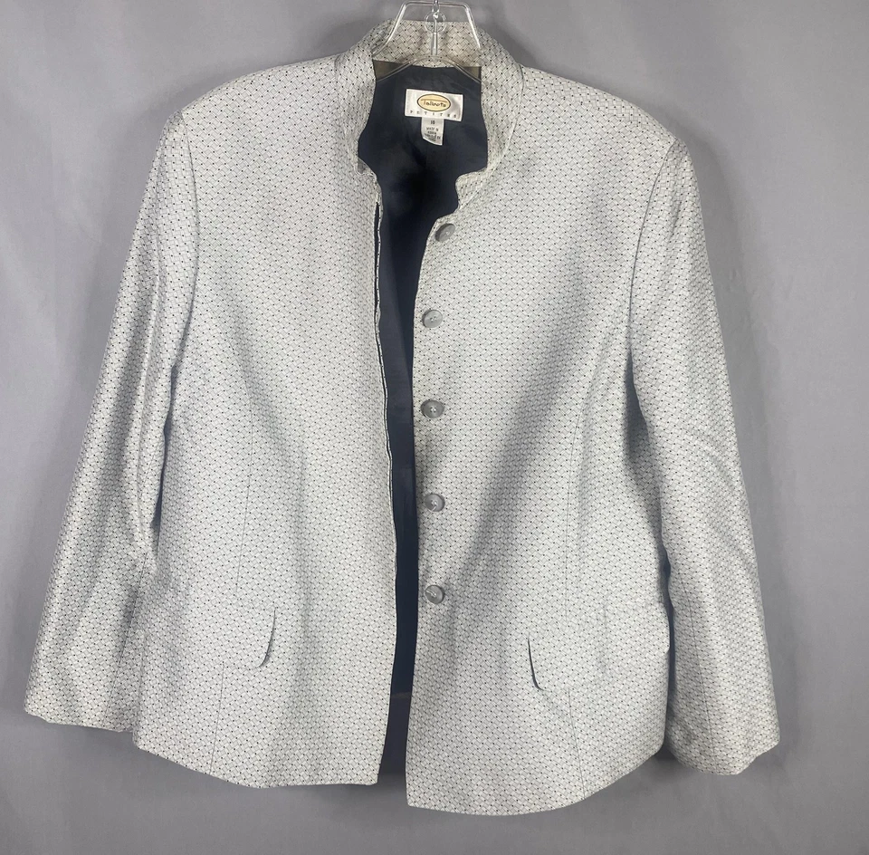 Chaqueta Talbots Mujer 16P Petite Blazer Gris Plateado Algodón Mezcla Seda Carrera Foto 2 de 4