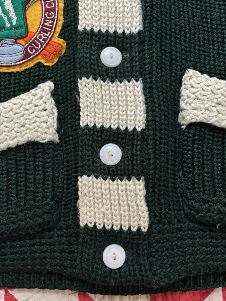 Cárdigan Suéter Vintage Años 30 40 Cuello Chal Rayas Rizadas Parches Rizado Rito Foto 2 de 4