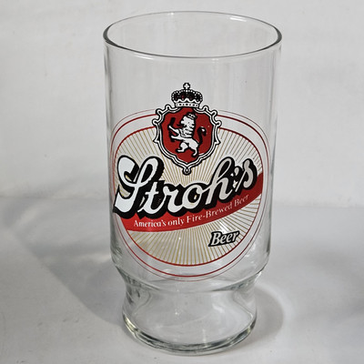Vintage Stroh's America's Only Fire Brewed Beer 12oz Beer Glass 5 1/4'' Tall