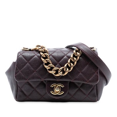 Chanel Mini Quilted Sheepskin Trapezio Flap Pre-Loved Satchel Burgundy