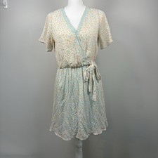 Floral Faux Wrap Dress Tie Waist Cottagecore Daisy Spring Summer Short Sleeve