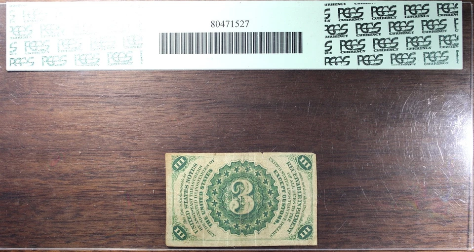 1863 Three Cent Third Issue Fractional Currency Light Back PCGS VF20 Details - Image 2 of 2