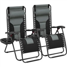 2PCS Zero Gravity Chairs Soft Padded Reclining Sun Lounger Folding Outdoor Chair