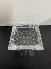 Vintage Diamond Cut Heavy Lead Crystal Ashtray Collectible