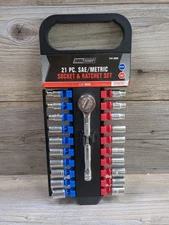Toolshop 21pc SAE/Metric Socket & Ratchet Set 1/4" Drive