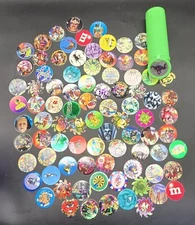 Vintage Lot Of 87 Pogs And Storage Tube
