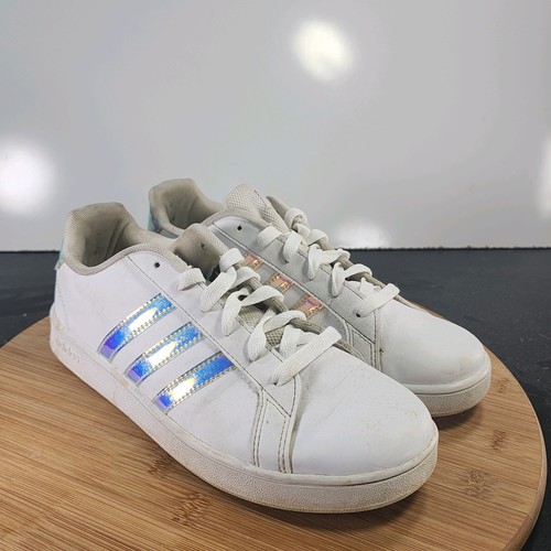 6Youth Fit 7.5 Women's Adidas Grand Court 011099 White Iridescent Leather Shoes - Bild 3 von 12