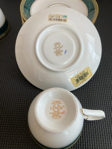 Vintage New Green beaded Lenox Classic Edition Collection 8 Cups and Saucers . - Picture 5 of 8