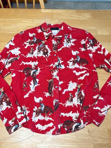 Vintage RoughRider By Circle T Women's All Over Print Red Cowboy Canvas Shirt - Picture 10 of 11