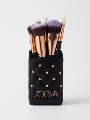 ZOEVA 15-teiliges Make-up Pinsel Set schwarz mit gestepptem Halter roségoldene Griffe brandneu