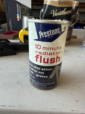 Prestone 10 Minute Radiator Flush 12 Oz Metal Advertising Can - Full
