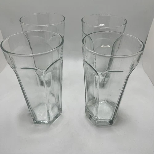 VTG ANCHOR HOCKING Courtney Clear Glass 6 Arch Panels Tumbler 12oz Set/4 MCM Bar