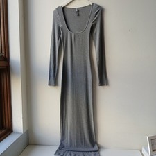 Skims Ribbed Long Sleeve Maxi Dress Gray Women's Small