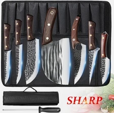8PCS Handmade HAND FORGED DAMASCUS STEEL CHEF KNIFE Set Kitchen Knives gift
