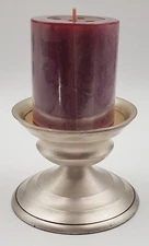 CRATE & BARREL PILLAR CANDLE HOLDER BASE~ANTIQUED SILVER~candle not included