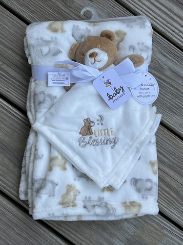 Baby Starters Little Blessing Plush Bear Lovey Blanket Set White Brown Fleece - Picture 3 of 8