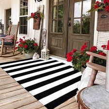 Black and White Area Rug 35.4 x 59 Inches Striped Front Door Rug Outdoor Fron...