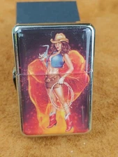 STAR-1 Steel Lighter - SEXY COWGIRL w/ Lasso #L195 NEW in Gift Box!