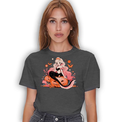 Kawaii Halloween Mermaid T-shirt - Spooky Halloween Costume Tee - Picture 7 of 35