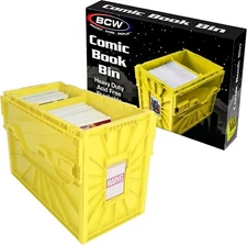 BCW Comic Book Bin Heavy Duty Plastic Box Stackable Holds 150 Bagged New Yellow