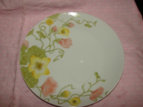 Fitz & Floyd MCMLXXVII Floral Yellow Pink Large Breakfast 9.5" Plates Set of 8 - Picture 4 of 6