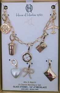 Authentic House Of Harlow 1969 I LOVE TRAVEL charm necklace 18k Gold Plated AUTHENTIC!