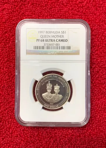 1997 Bermuda $1 Queen Mother Silver NGC PF 68 UC
