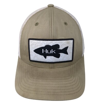 Huk Fish Performance Snapback Trucker Hat Tan One Size Mesh Back Yupoong 