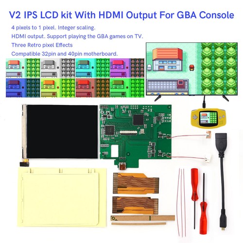 GBA V2 IPS Backlight LCD HDMI-Compatible Output Retro Pixel Kit+Colorful Buttons - Picture 5 of 70