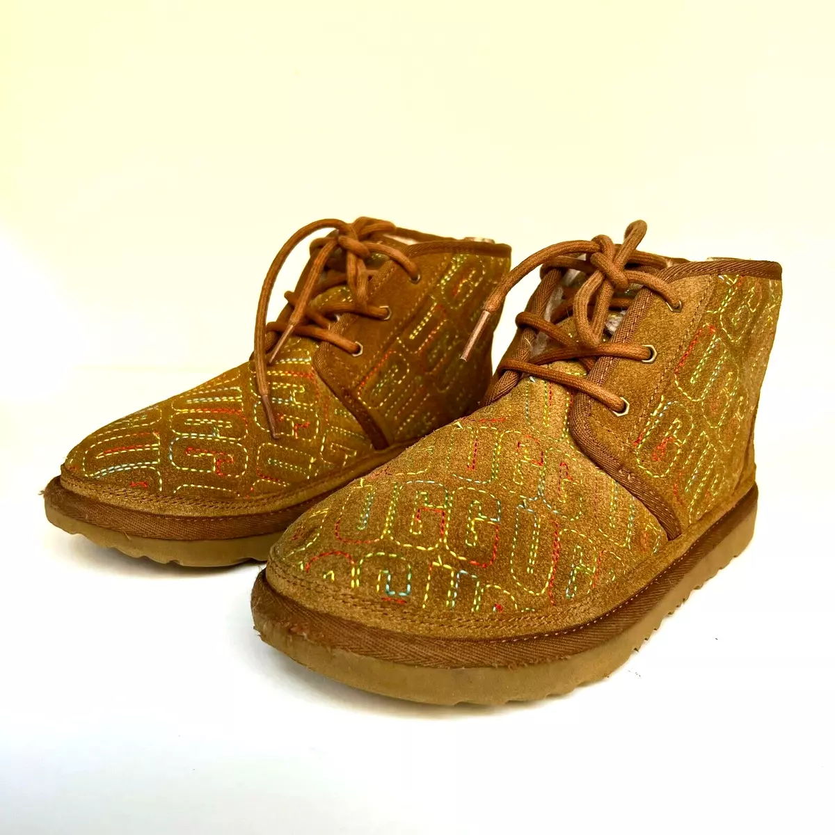 UGG NEUMEL II Brown GRAPHIC STITCH 1116170K CHUKKA SUEDE BOOTS Sz