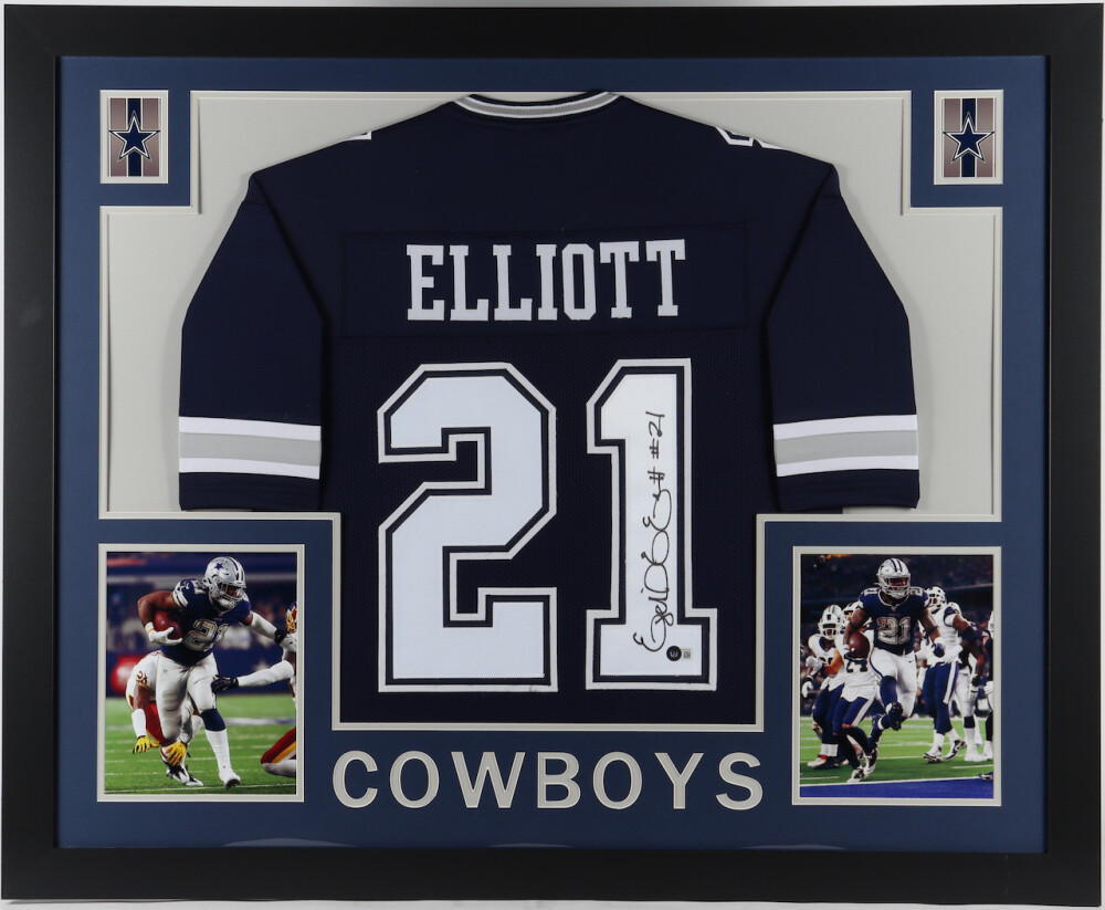 Ezekiel Elliott Autographed Signed Cowboy 35X43 Framed Jersey Display (Beckett) 3Xpro Bowler 