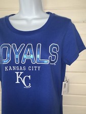 NWT Sz LARGE Kansas City Royals Round The Bases Metallic Foil Tee Shirt Blue