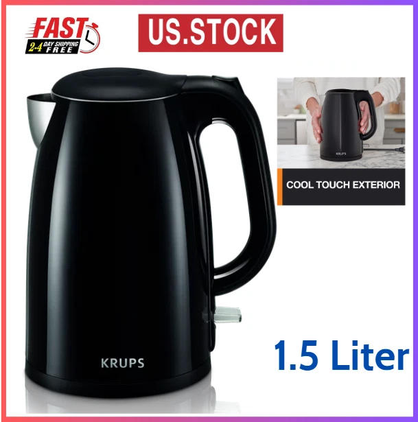 Krups 1.5L Cool Touch Stainless Steel Electric Kettle - Black