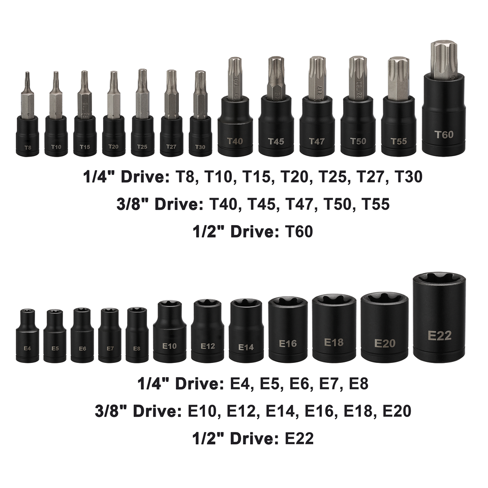 Tnt Socket 25PCS Torx Bit Socket and External Socket Set T8- T60 & 12 Female E ...