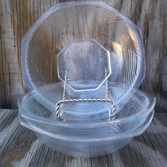Arcopal France Dishes Clear Glass Octagon Soup, Cereal Or Salad Bowls