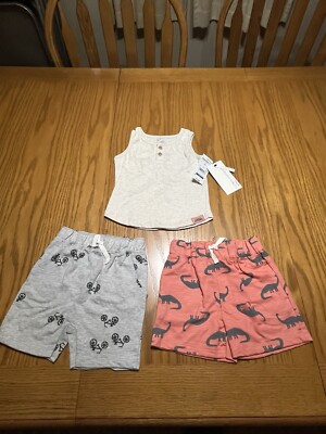 NWT Gerber Modern Moments 18M Girls Tank Top & 2 Shorts 3 Pieces Pink Grey Beige