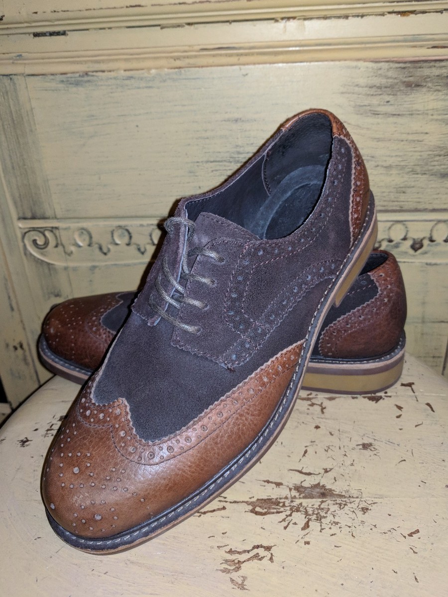 LANDS END MENS TWO TONE BROWN LEATHER WINGTIP OXFORDS CASUAL  display picture 2